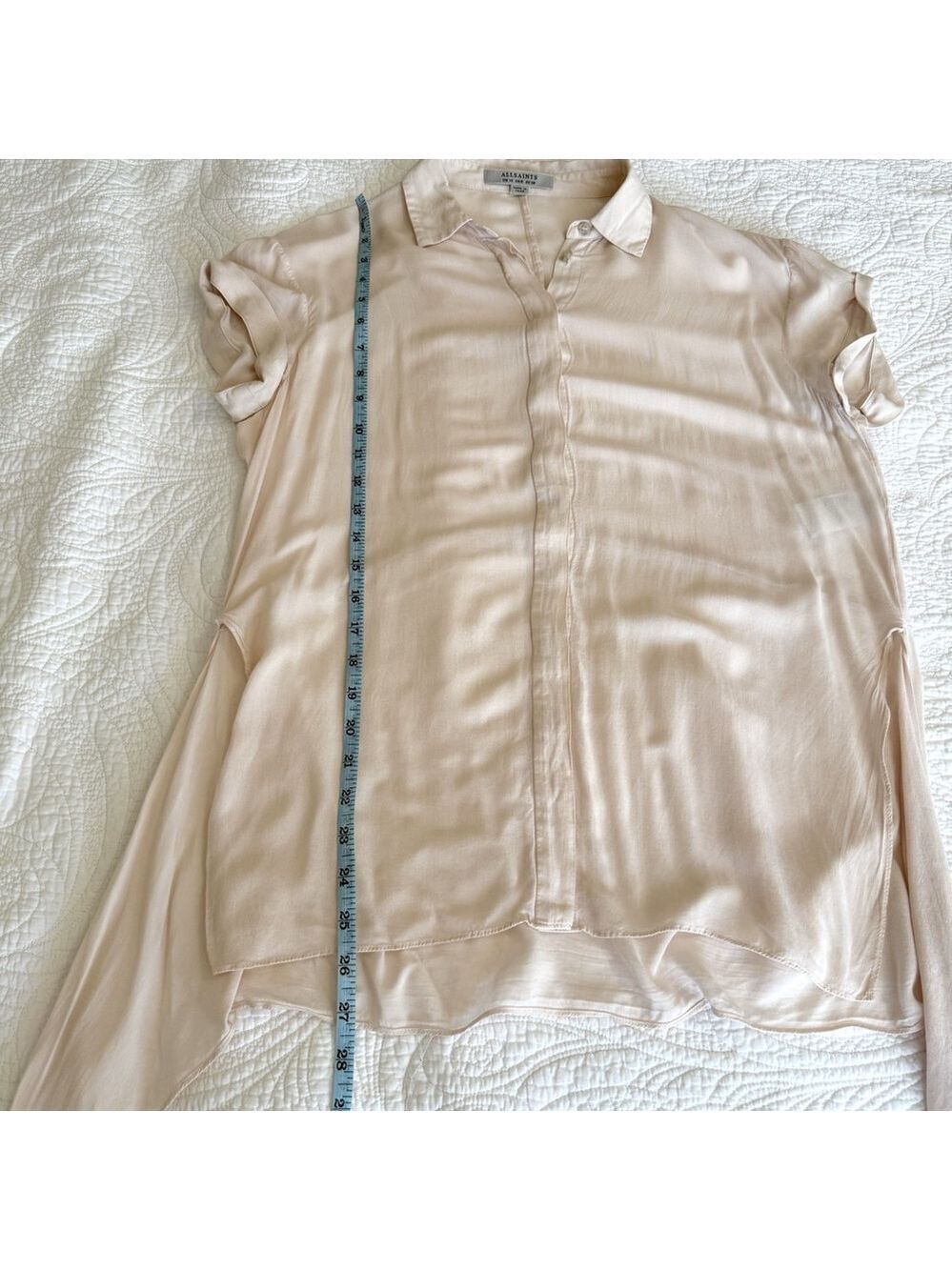AllSaints Cheyne Blush Pink Shirt Blouse Women’s Size 6 Asymmetrical High Low - Picture 10 of 10